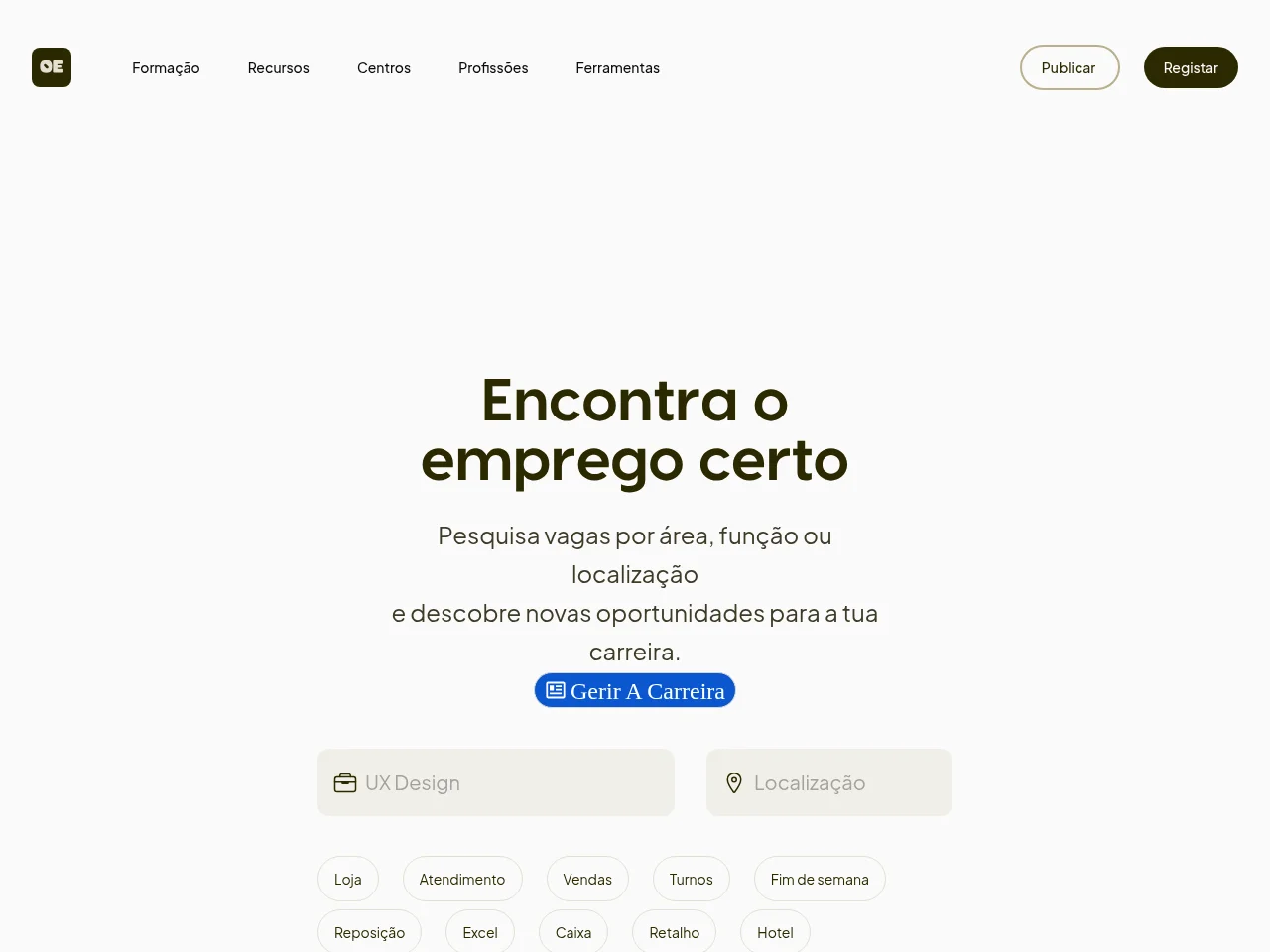 Ofertas de Emprego.pt job board platform screenshot showing job search interface