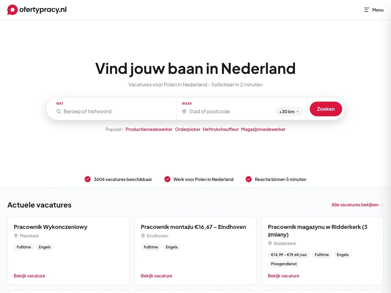 Ofertypracy.nl screenshot Ofertypracy.nl job board platform screenshot showing job search interface