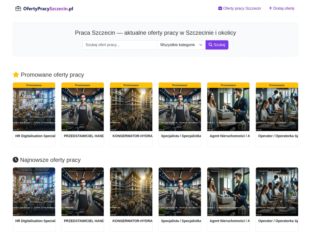 ofertypracyszczecin.pl screenshot ofertypracyszczecin.pl job board platform screenshot showing job search interface