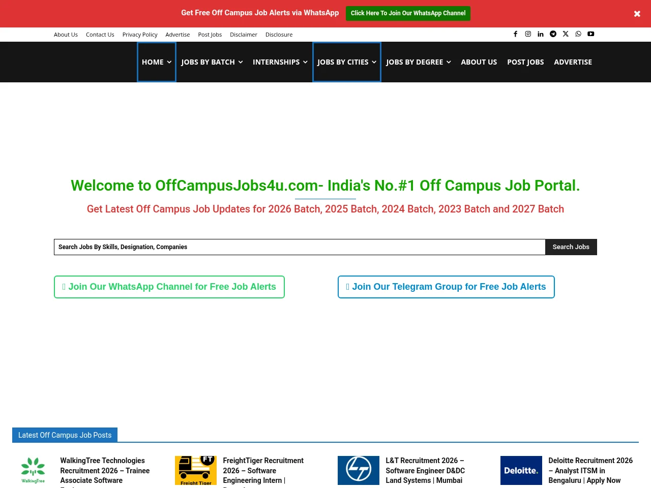 OffCampusJobs4u.com job board platform screenshot showing job search interface