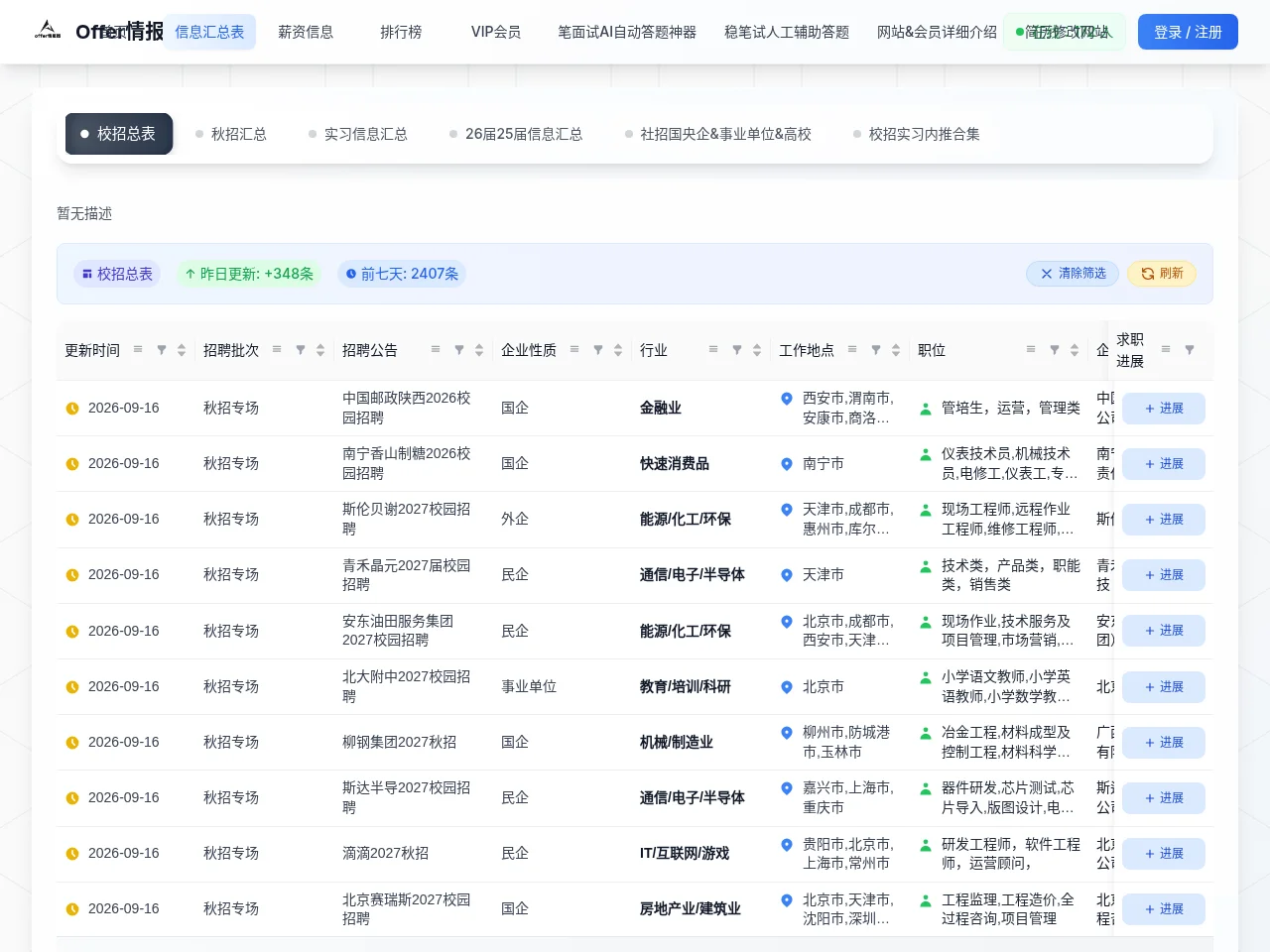 校招信息管理平台 job board platform screenshot showing job search interface