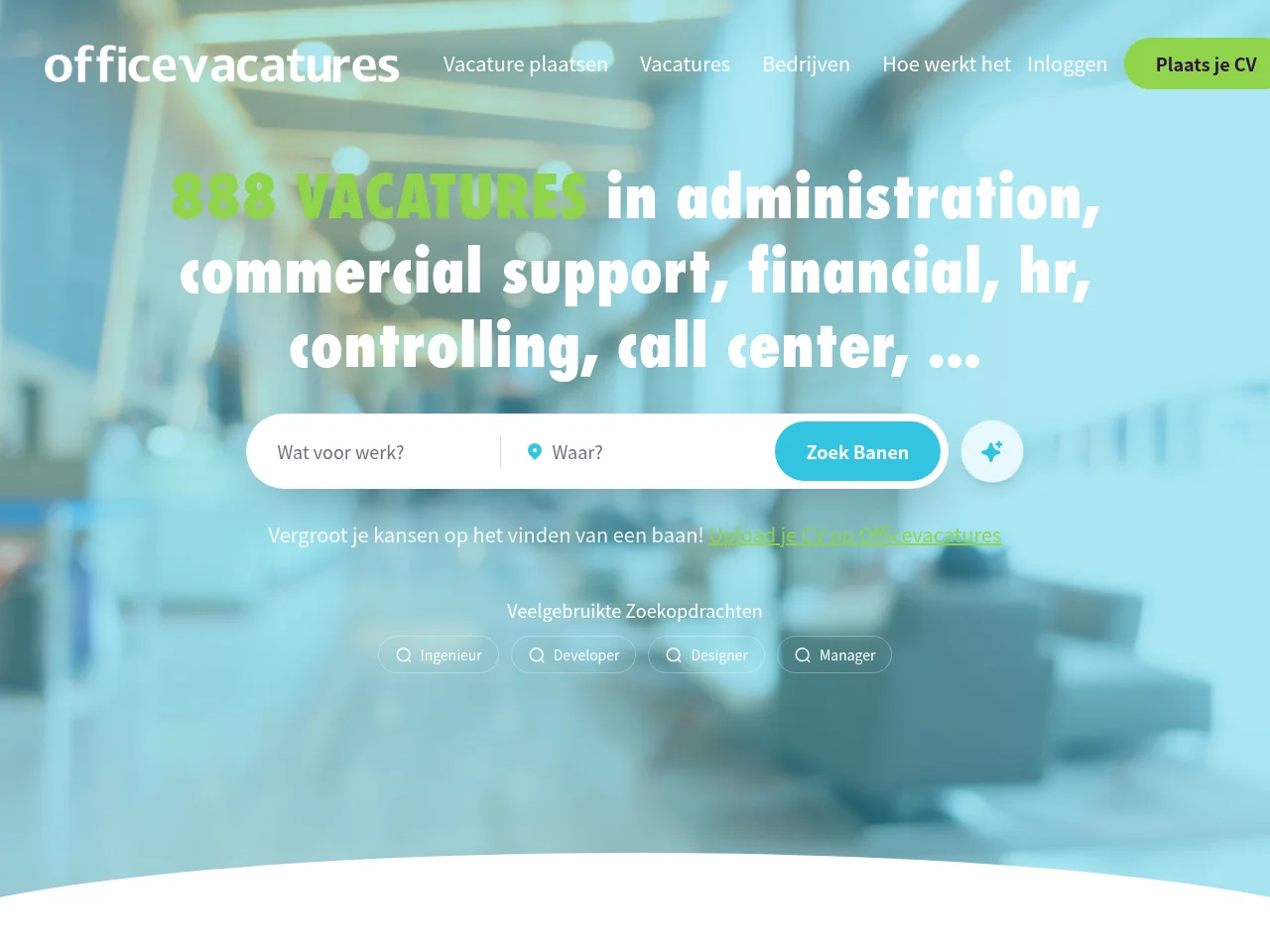 Officevacatures screenshot Officevacatures job board platform screenshot showing job search interface