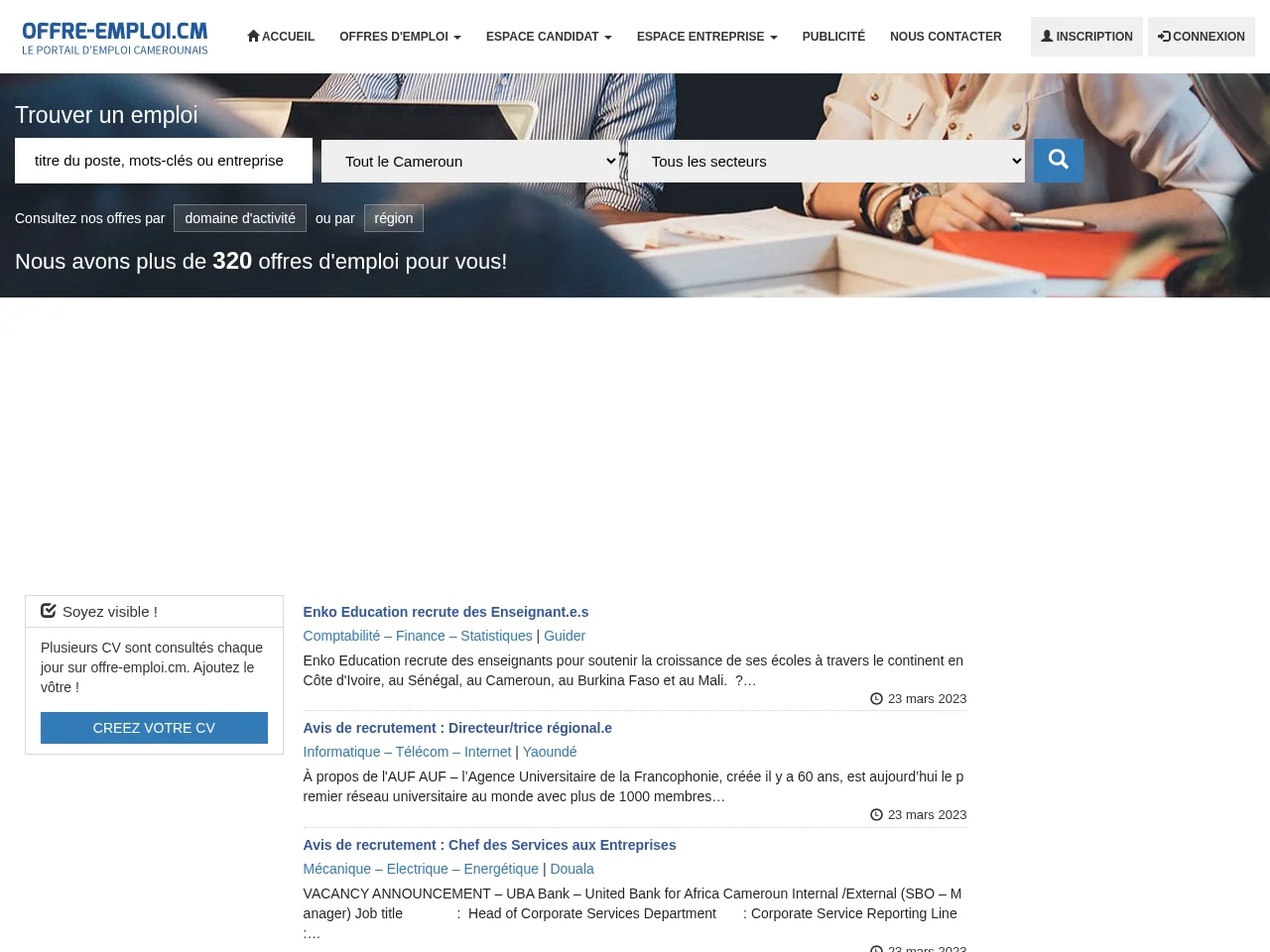 Offre-emploi.cm screenshot Offre-emploi.cm job board platform screenshot showing job search interface