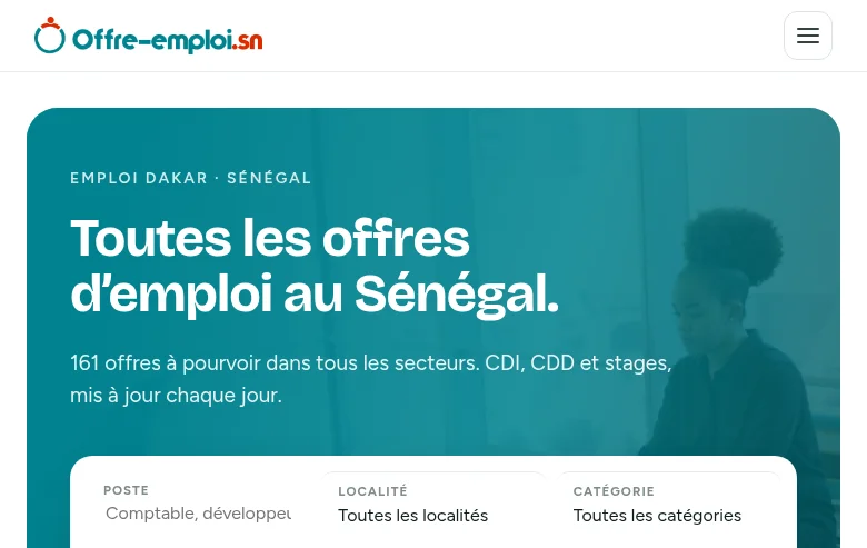 Offre-emploi.sn job board platform screenshot showing job search interface