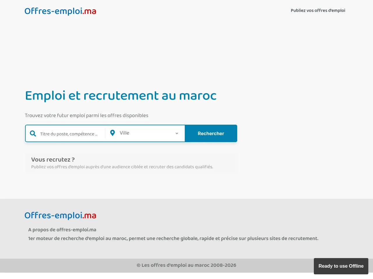 Offres-emploi.ma job board platform screenshot showing job search interface
