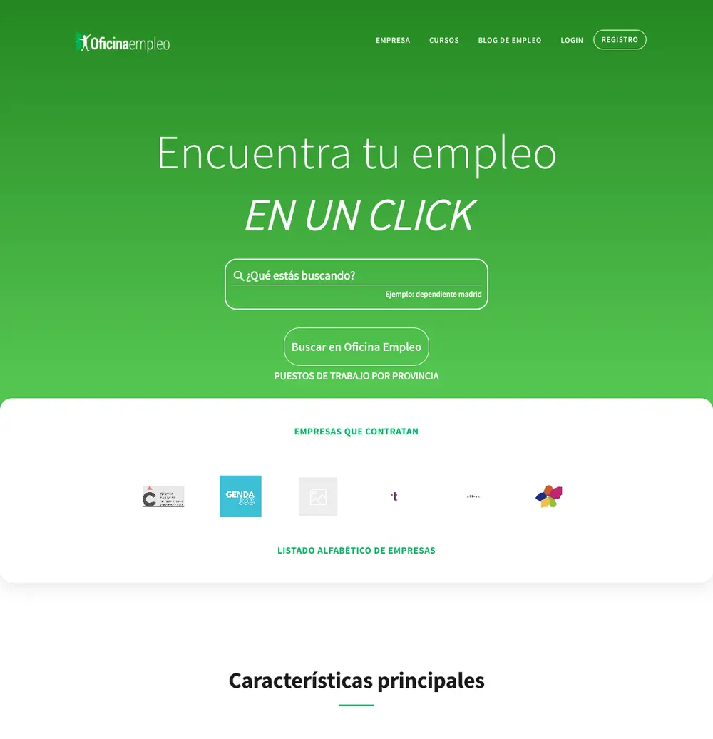 Oficina Empleo job board platform screenshot showing job search interface