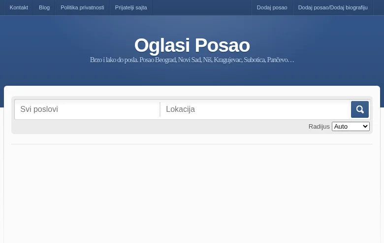 Oglasi za posao job board platform screenshot showing job search interface