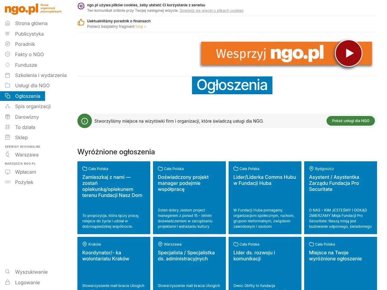 Ogłoszenia - ngo.pl screenshot Ogłoszenia - ngo.pl job board platform screenshot showing job search interface