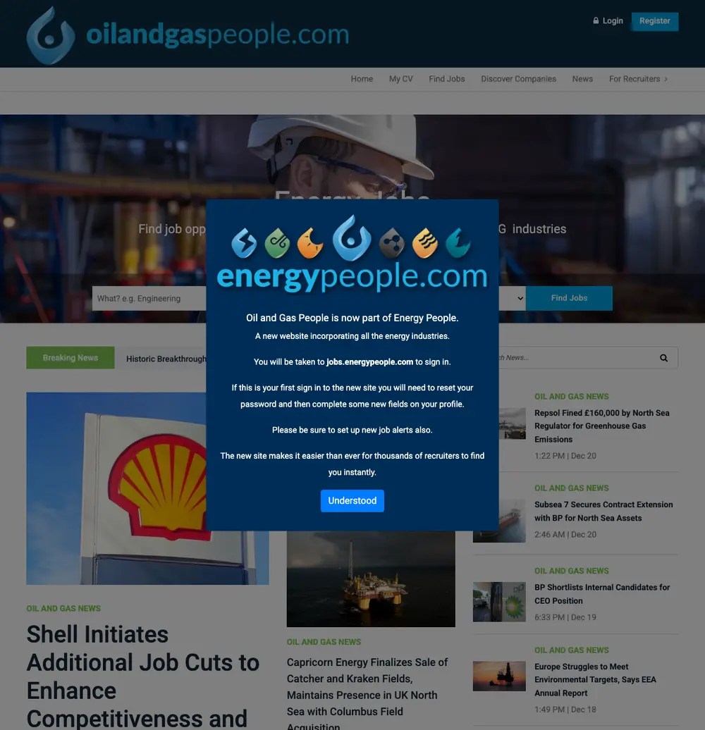 Oil and Gas People screenshot Oil and Gas People job board platform screenshot showing job search interface