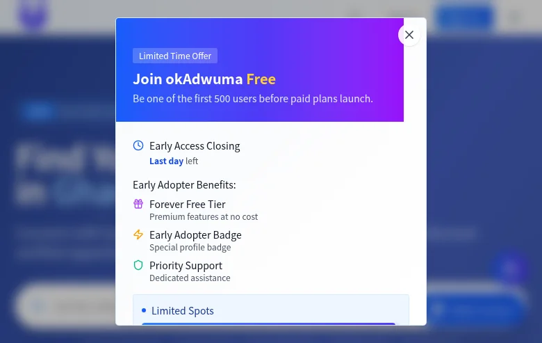 okAdwuma job board platform screenshot showing job search interface