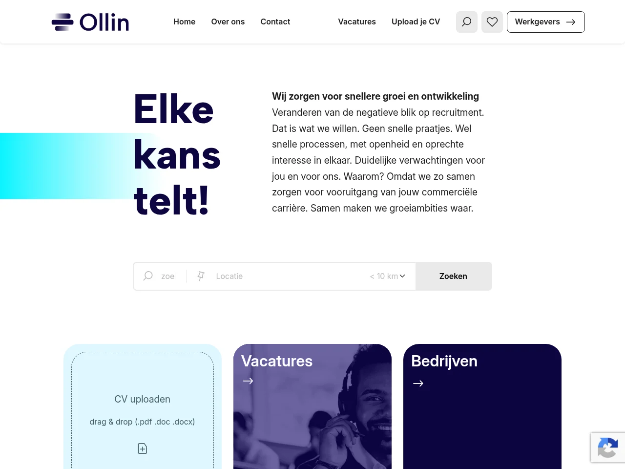 Ollin Careers job board platform screenshot showing job search interface