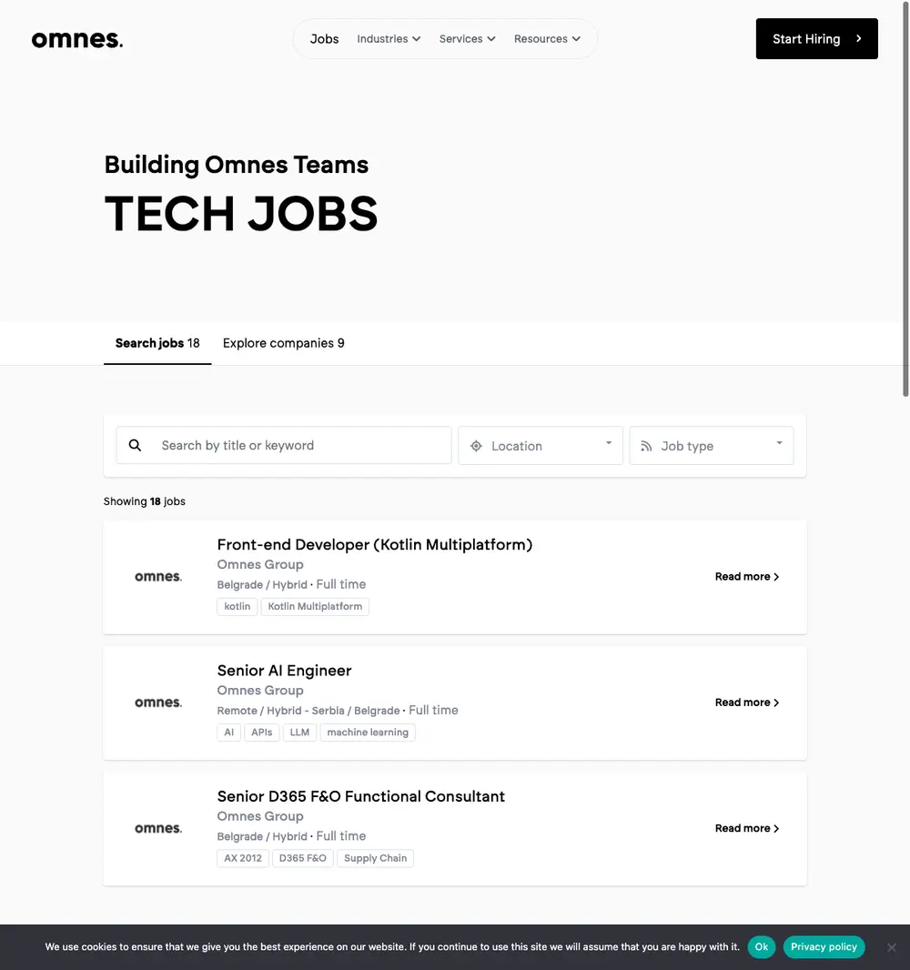 Omnes Group job board platform screenshot showing job search interface