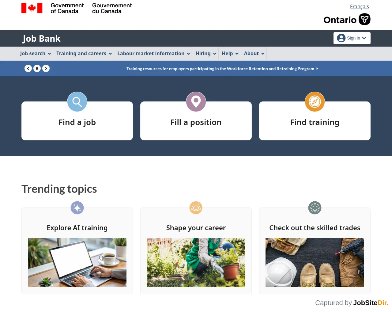 Job Bank website screenshot