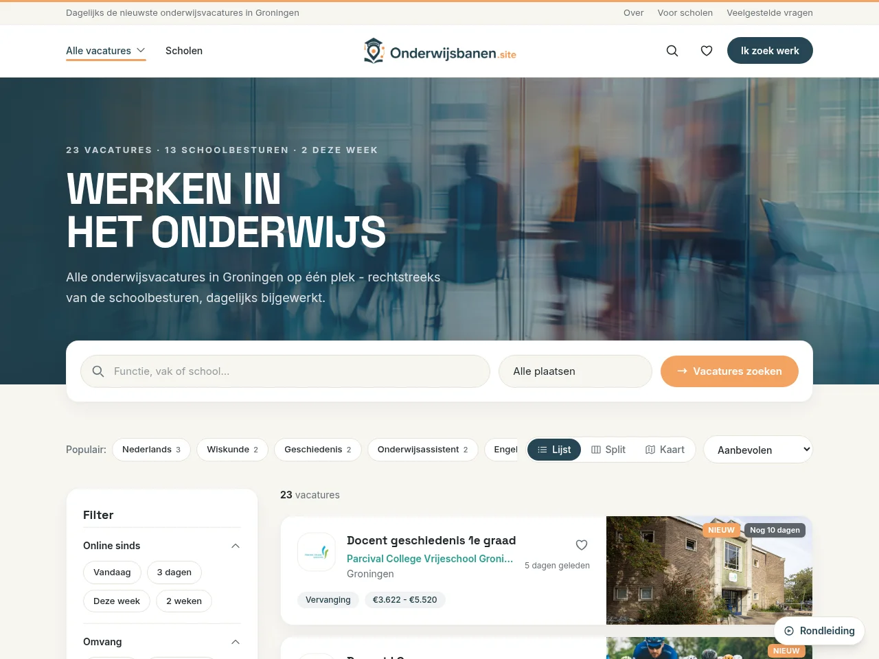 Onderwijsbanen.site screenshot Onderwijsbanen.site job board platform screenshot showing job search interface