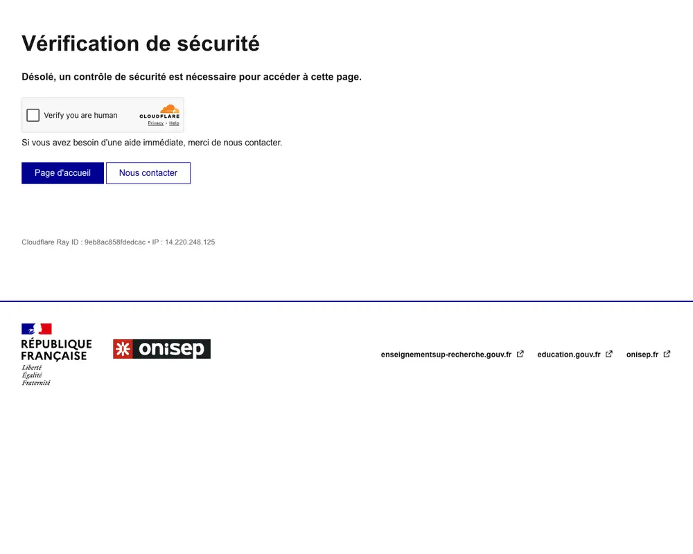 Onisep job board platform screenshot showing job search interface