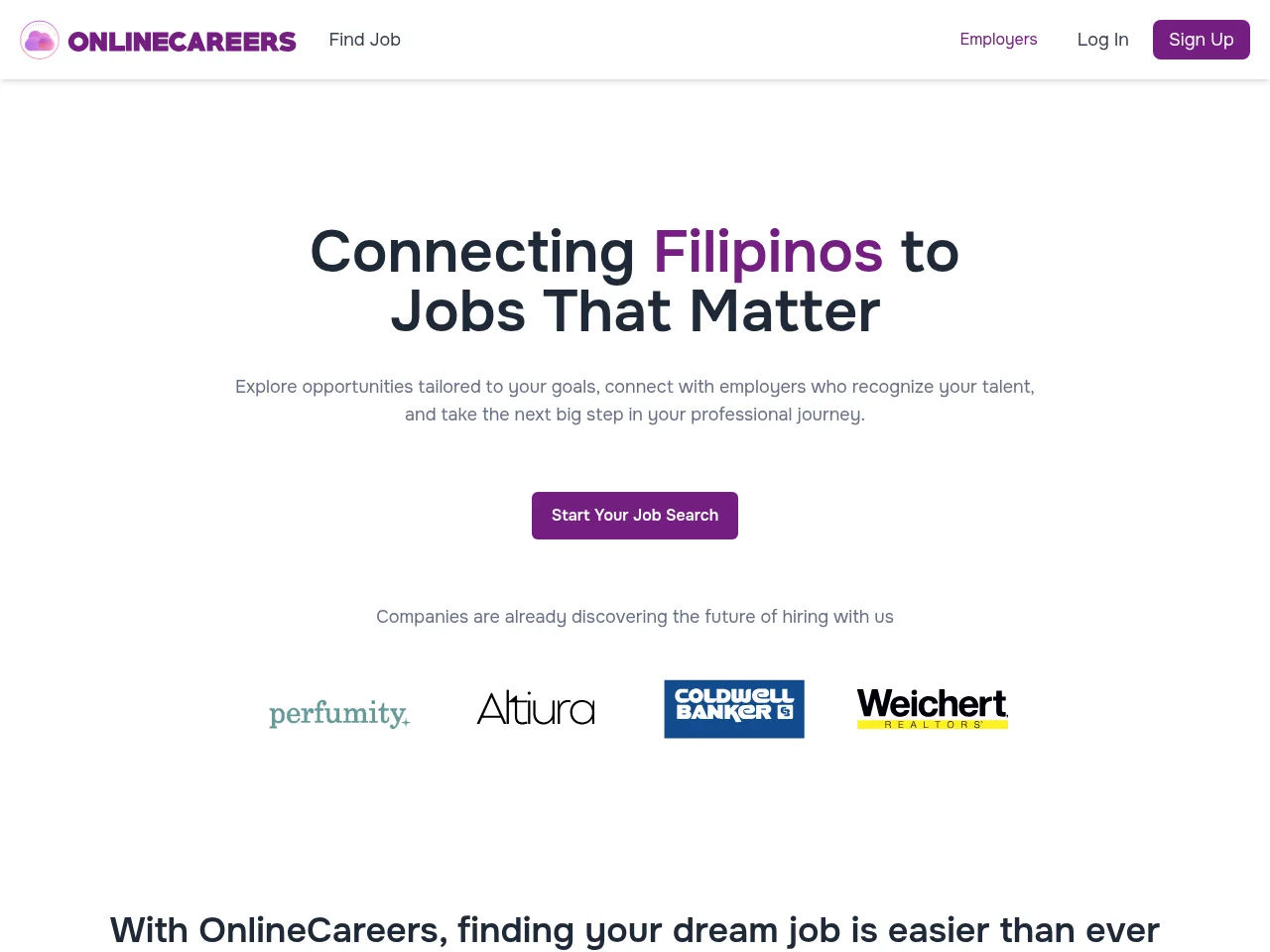 OnlineCareers.ph job board platform screenshot showing job search interface