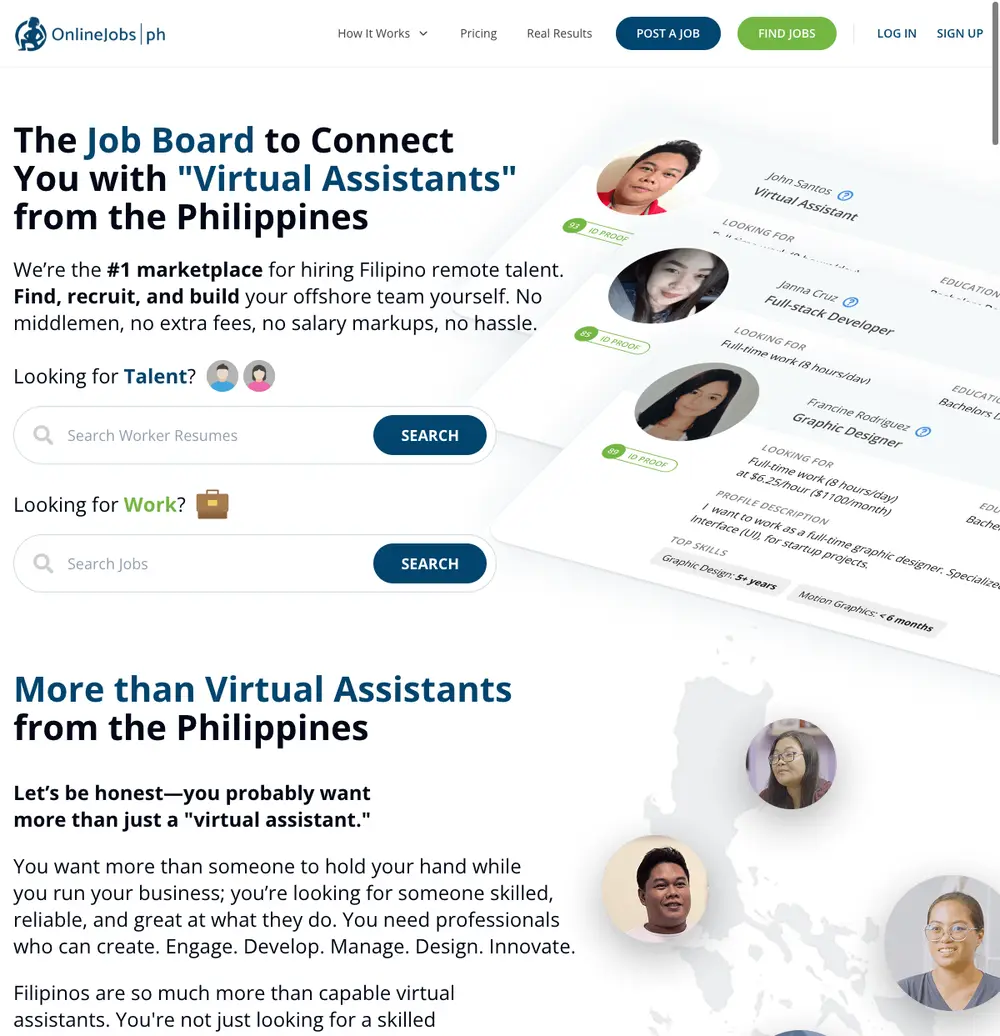 OnlineJobs.ph screenshot OnlineJobs.ph job board platform screenshot showing job search interface