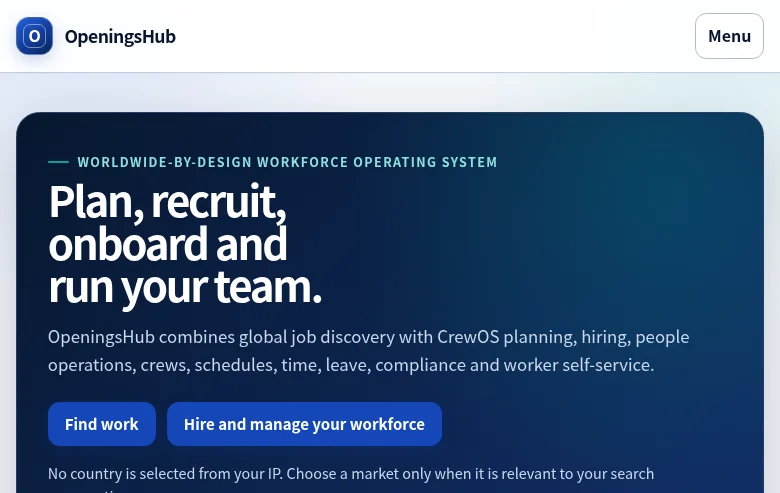 OpeningsHub job board platform screenshot showing job search interface