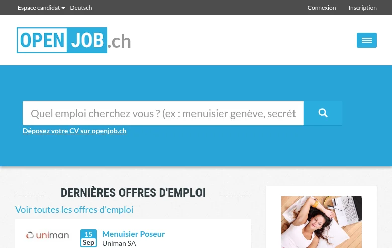 OpenJob.ch screenshot OpenJob.ch job board platform screenshot showing job search interface