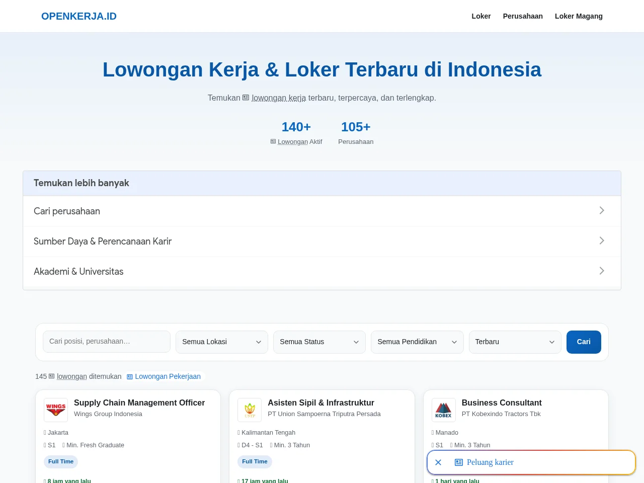 OpenKerja screenshot OpenKerja job board platform screenshot showing job search interface