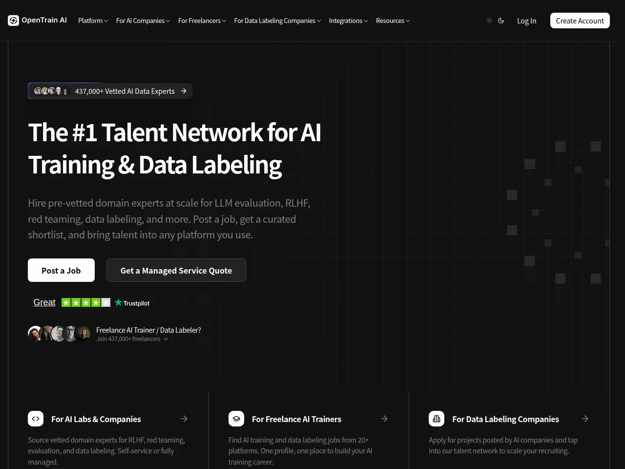 OpenTrain AI job board platform screenshot showing job search interface