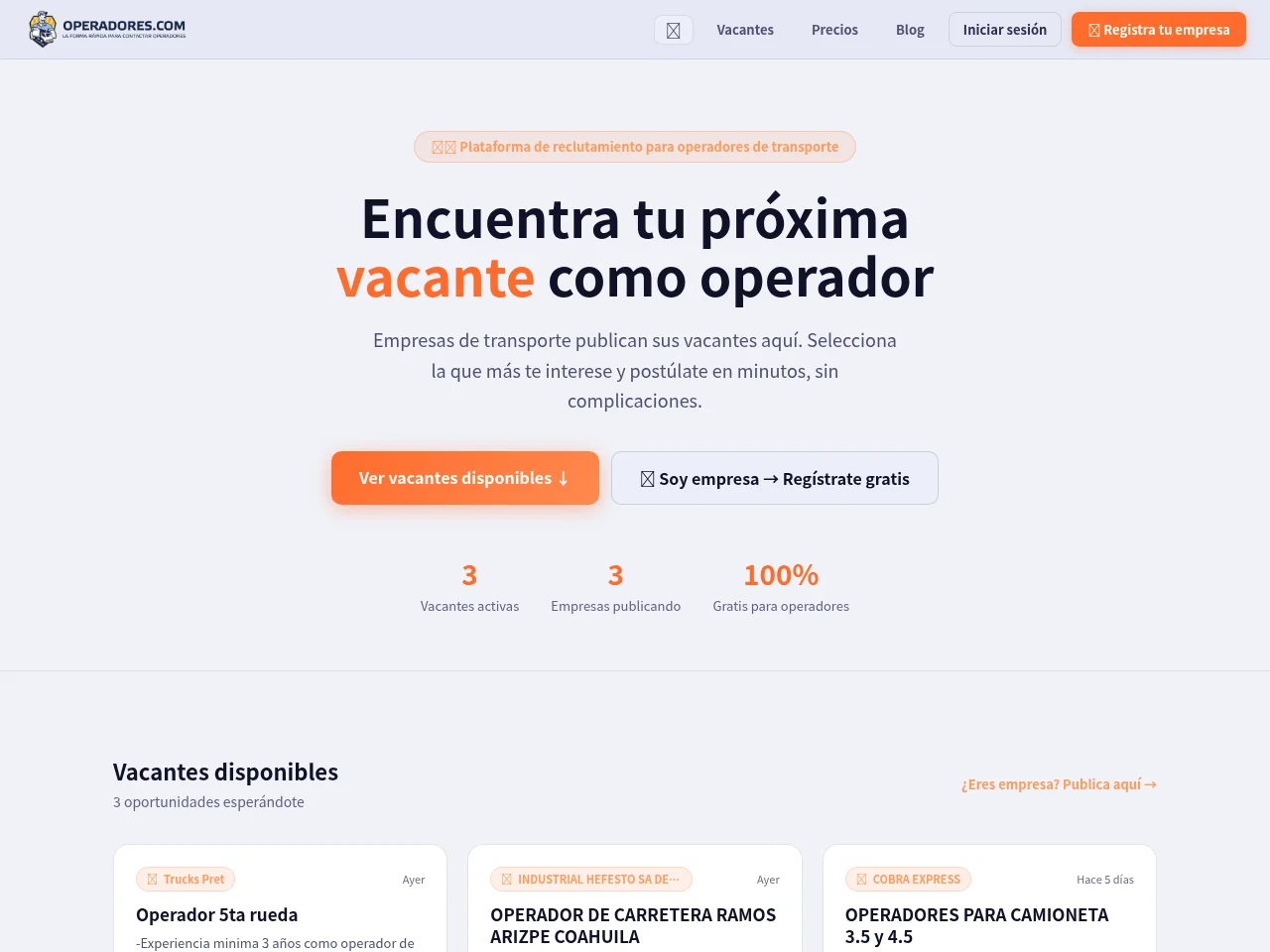 Operadores.com screenshot Operadores.com job board platform screenshot showing job search interface