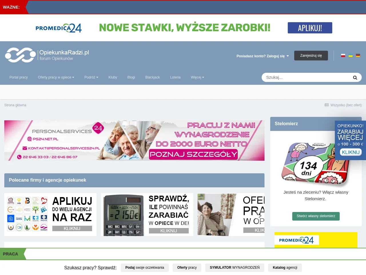 Opiekunki Niemcy. Baza ofert pracy w opiece i forum dyskusyjne screenshot Opiekunki Niemcy. Baza ofert pracy w opiece i forum dyskusyjne job board platform screenshot showing job search interface