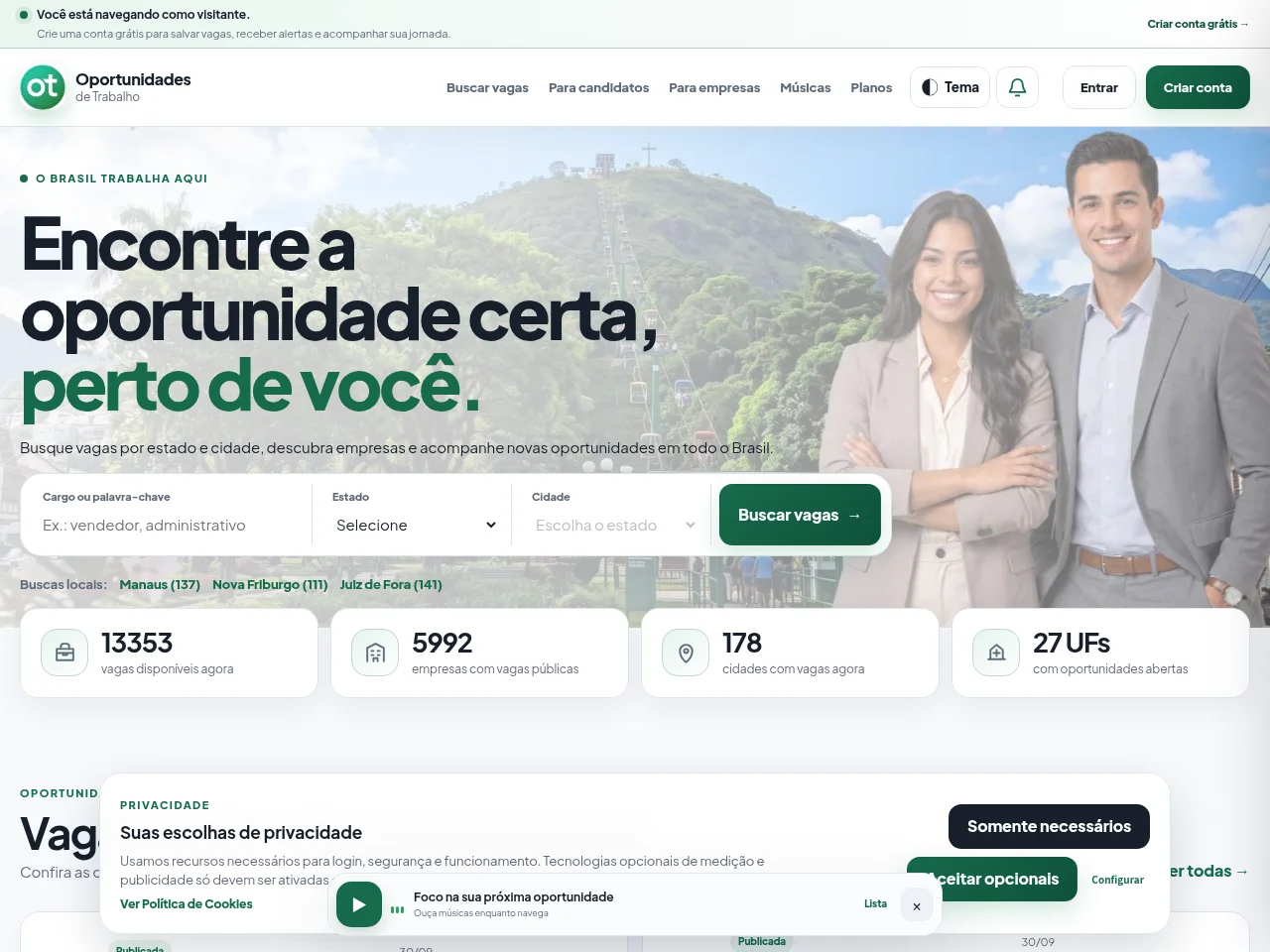 Oportunidades de Trabalho job board platform screenshot showing job search interface