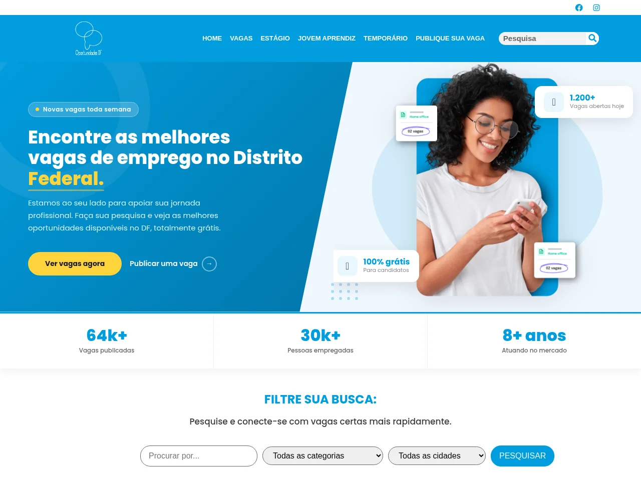 Oportunidades DF job board platform screenshot showing job search interface