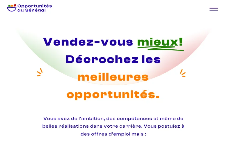Opportunités au Sénégal job board platform screenshot showing job search interface