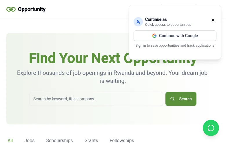 Opportunity in Rwanda screenshot Opportunity in Rwanda job board platform screenshot showing job search interface