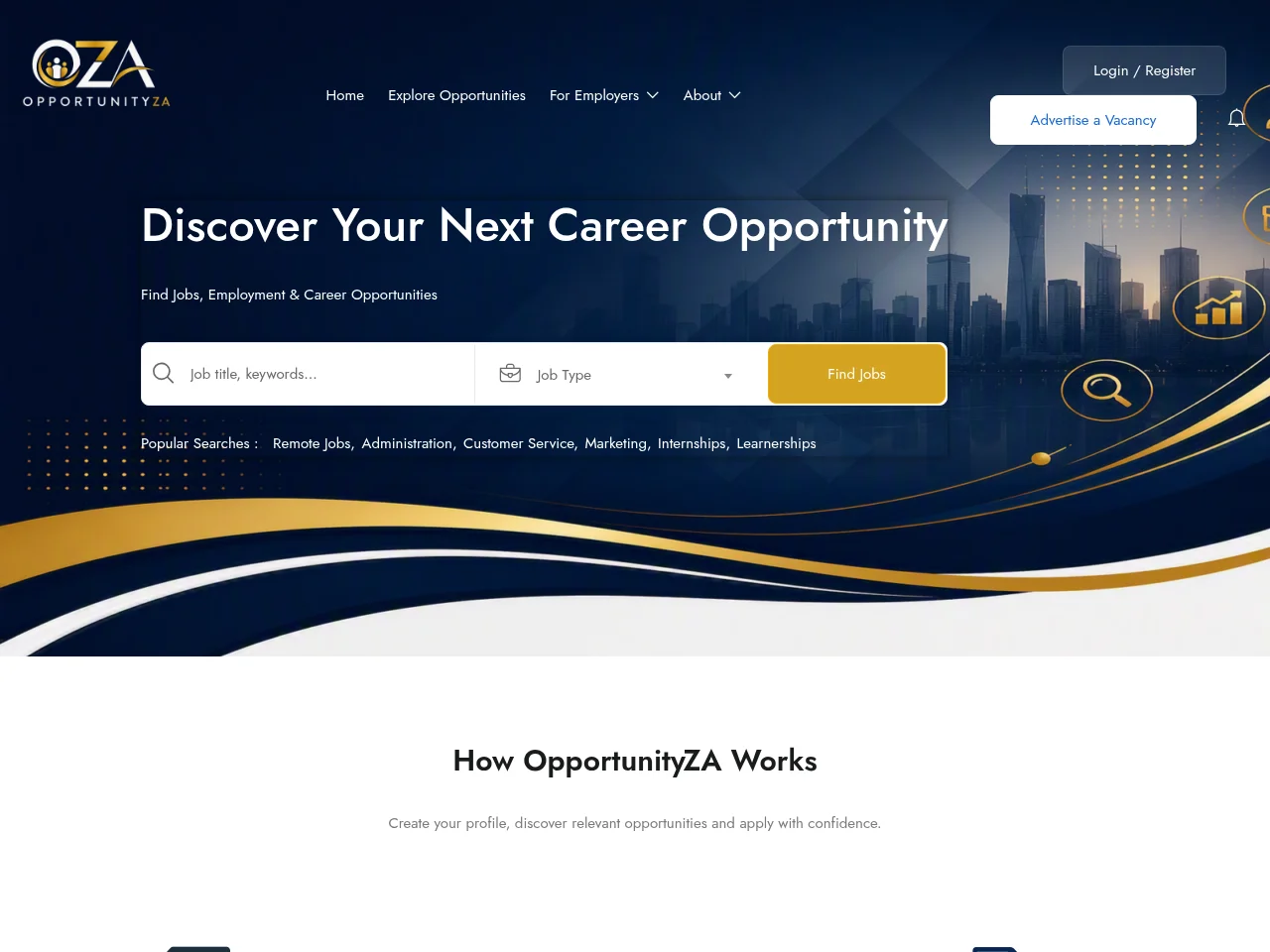 OpportunityZA screenshot OpportunityZA job board platform screenshot showing job search interface