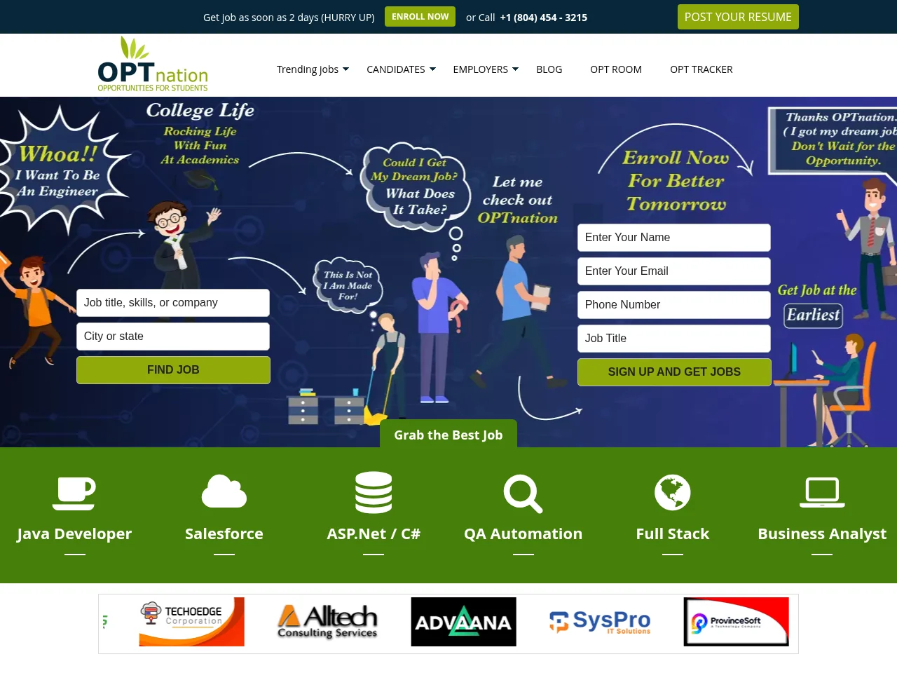 OPTnation job board platform screenshot showing job search interface