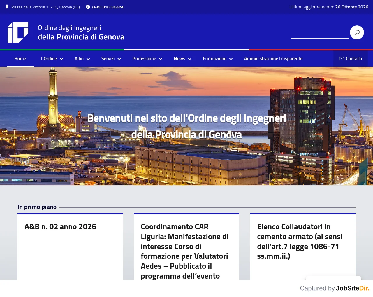 Ordine degli Ingegneri della provincia di Genova website screenshot