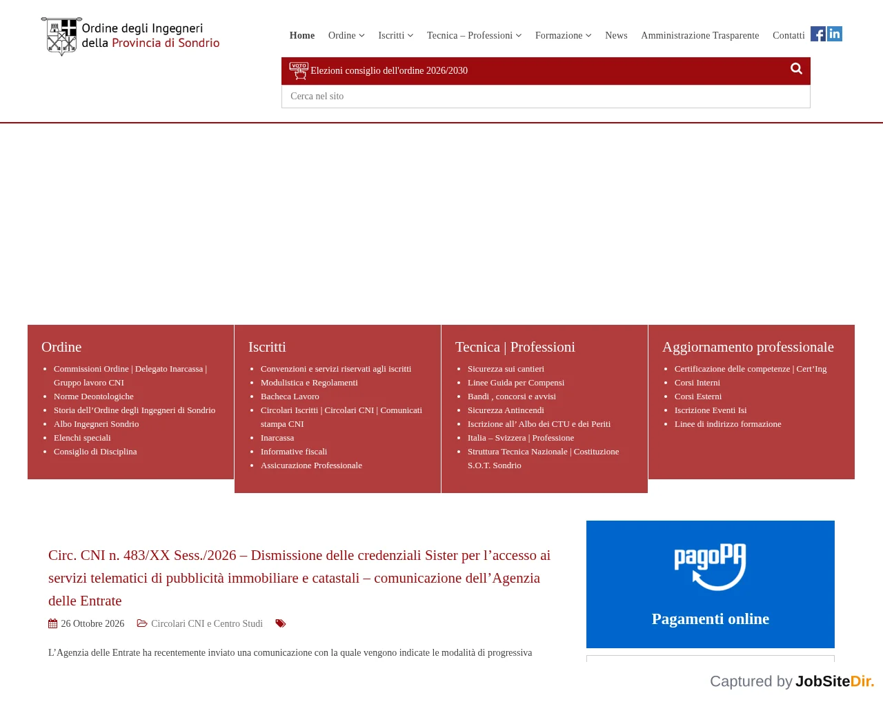 Ordine degli Ingegneri della Provincia di Sondrio screenshot Ordine degli Ingegneri della Provincia di Sondrio website screenshot