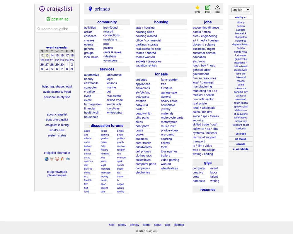 craigslist job board platform screenshot showing job search interface