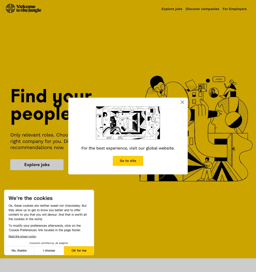 Welcome To The Jungle UK (formerly Otta) job board platform screenshot showing job search interface