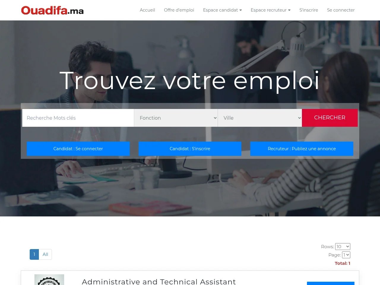 Ouadifa.ma screenshot Ouadifa.ma job board platform screenshot showing job search interface