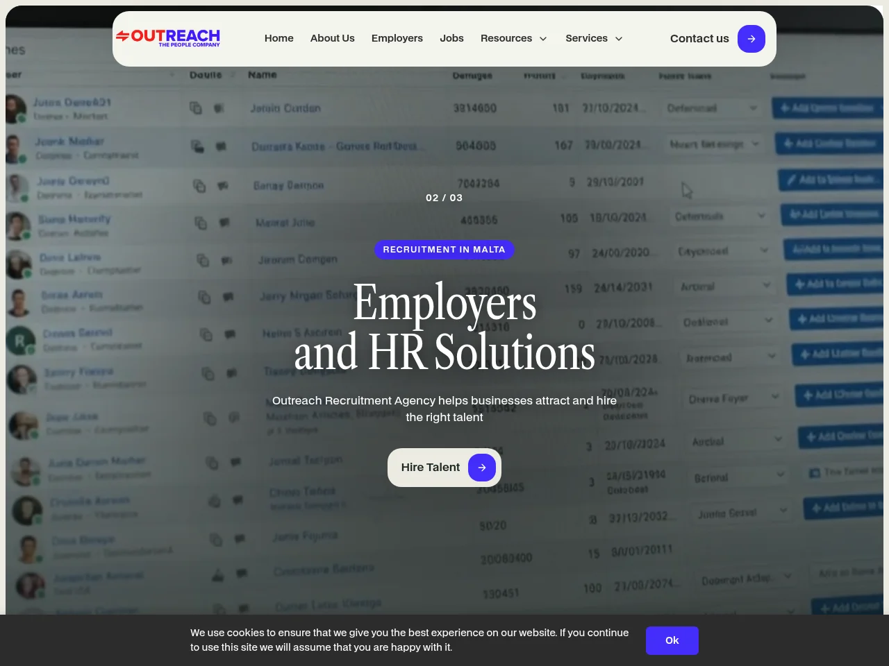 Outreach Recruitment Agency job board platform screenshot showing job search interface