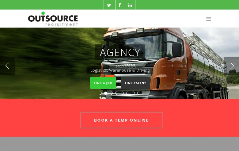 Outsource Recruitment job board platform screenshot showing job search interface