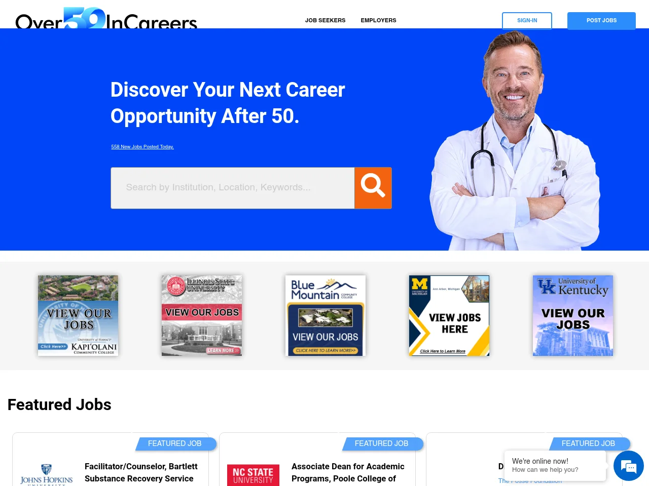 Over50inCareers website screenshot