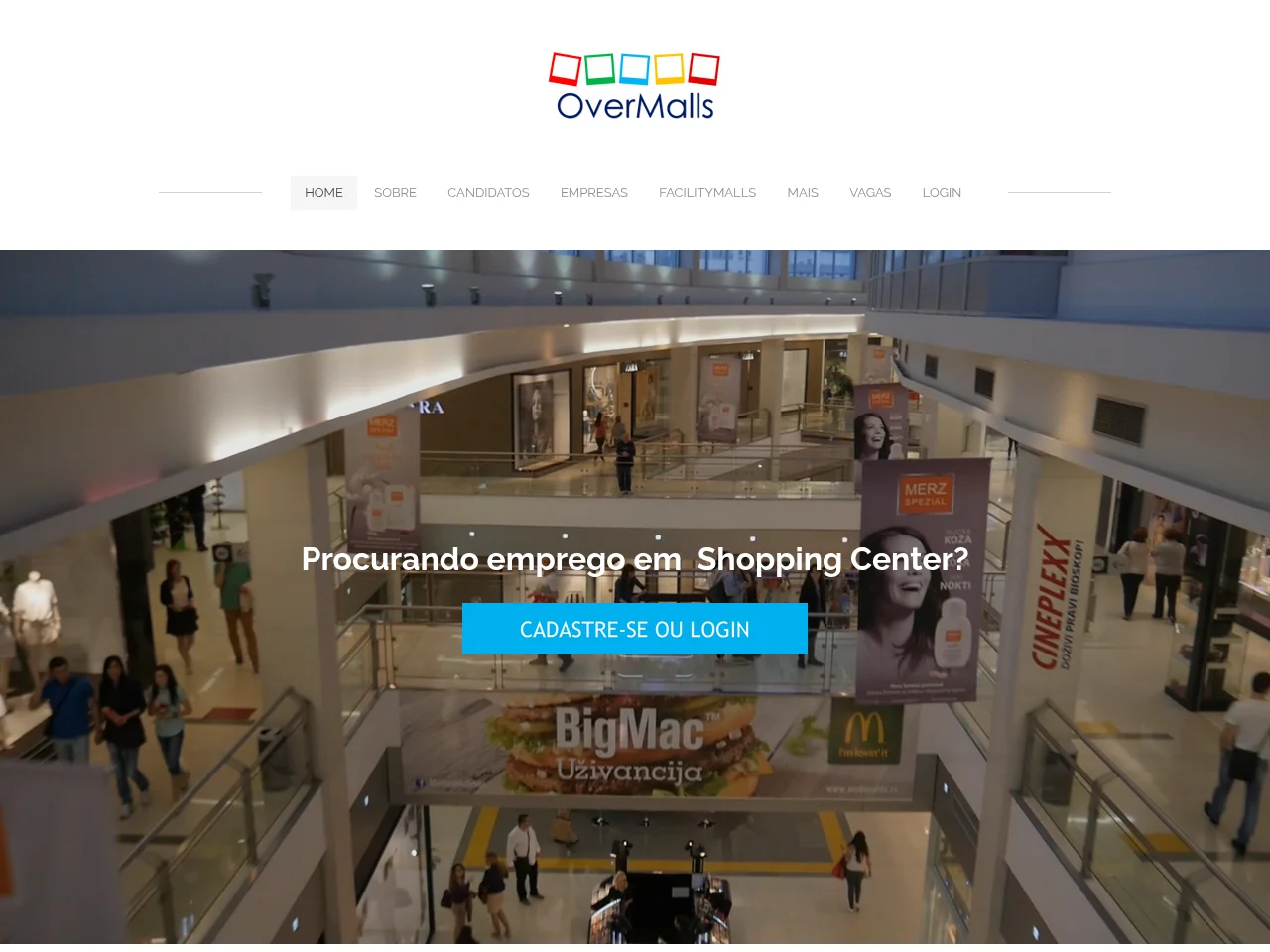 OverMalls job board platform screenshot showing job search interface