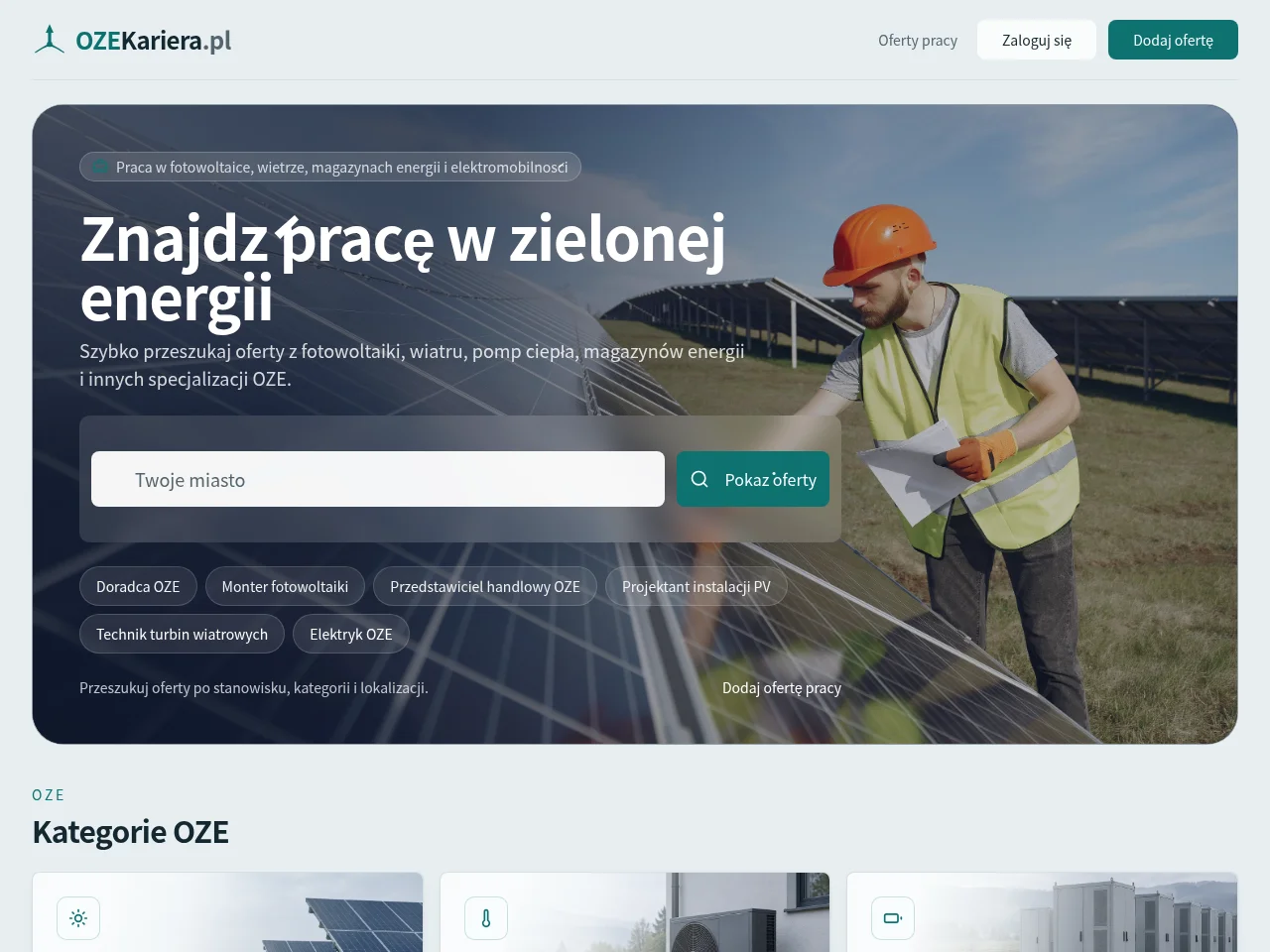 OZEKariera.pl job board platform screenshot showing job search interface