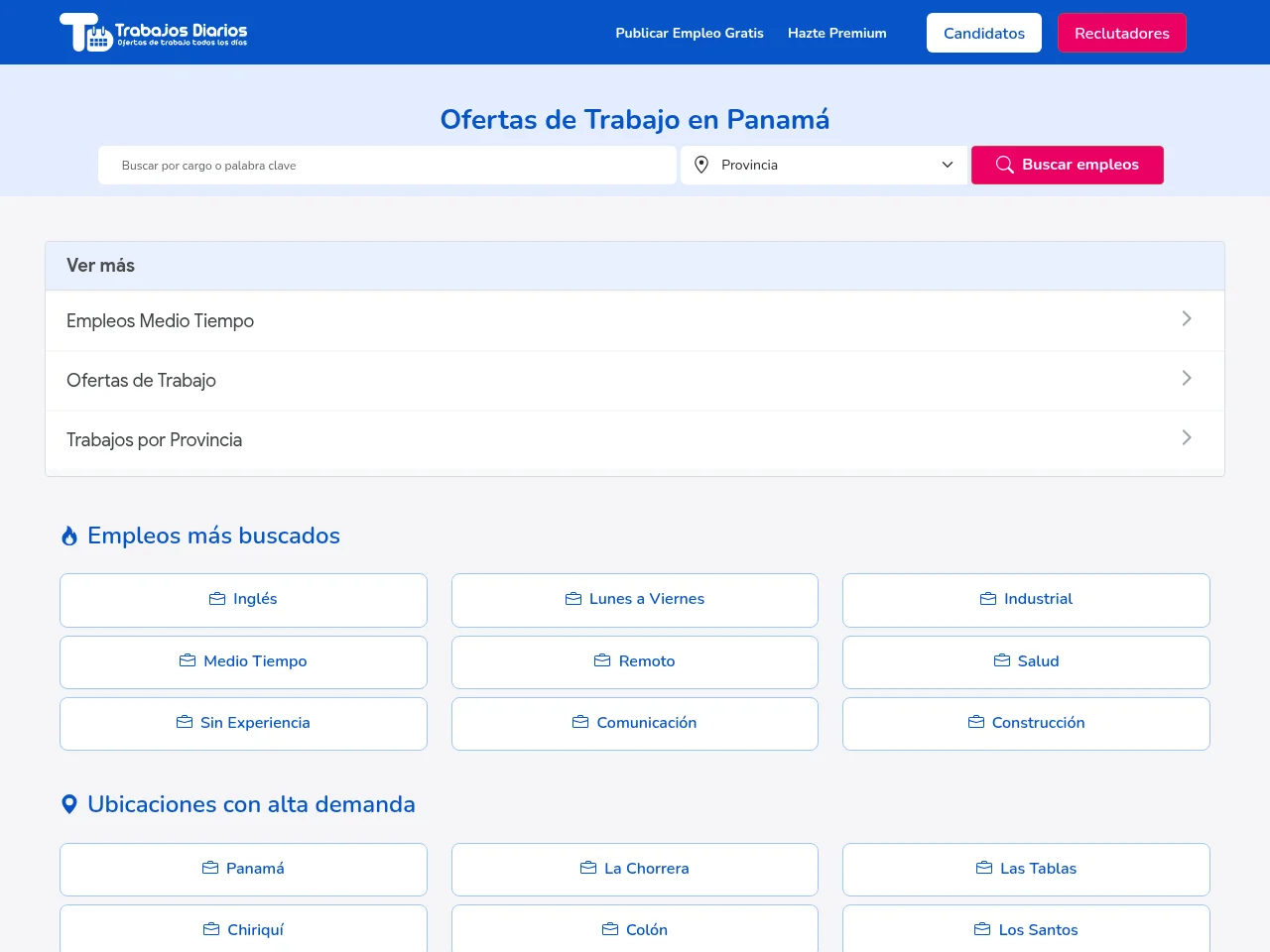 Trabajos Diarios Panamá screenshot Trabajos Diarios Panamá job board platform screenshot showing job search interface