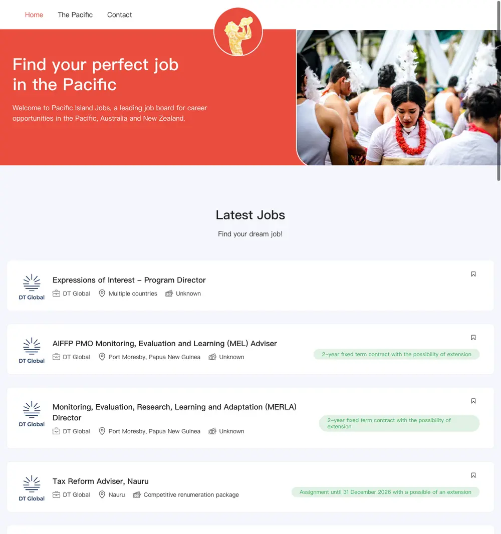 Pacific Island Jobs screenshot Pacific Island Jobs job board platform screenshot showing job search interface