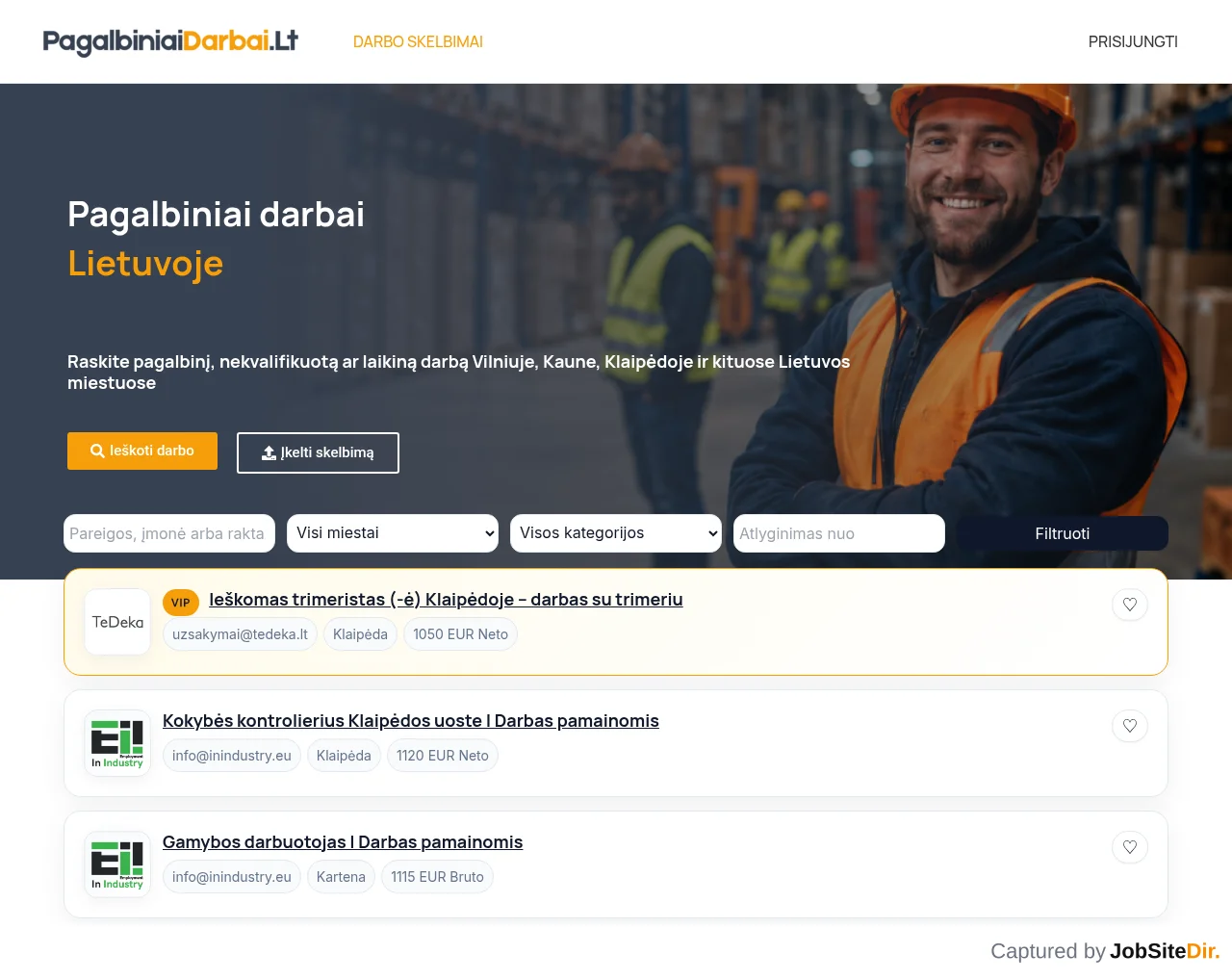 Pagalbiniai Darbai website screenshot