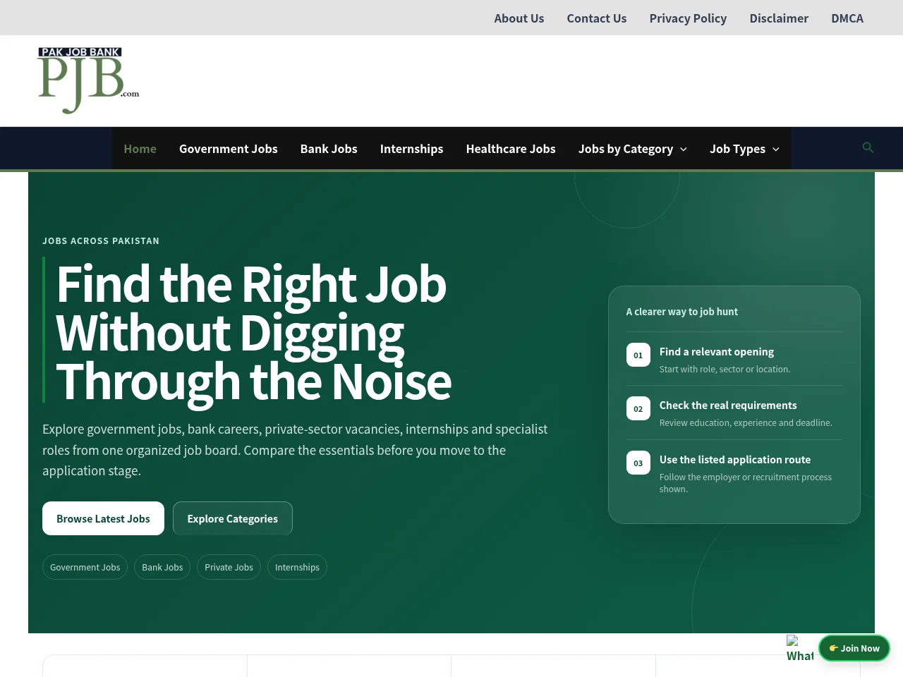 PakJobBank job board platform screenshot showing job search interface