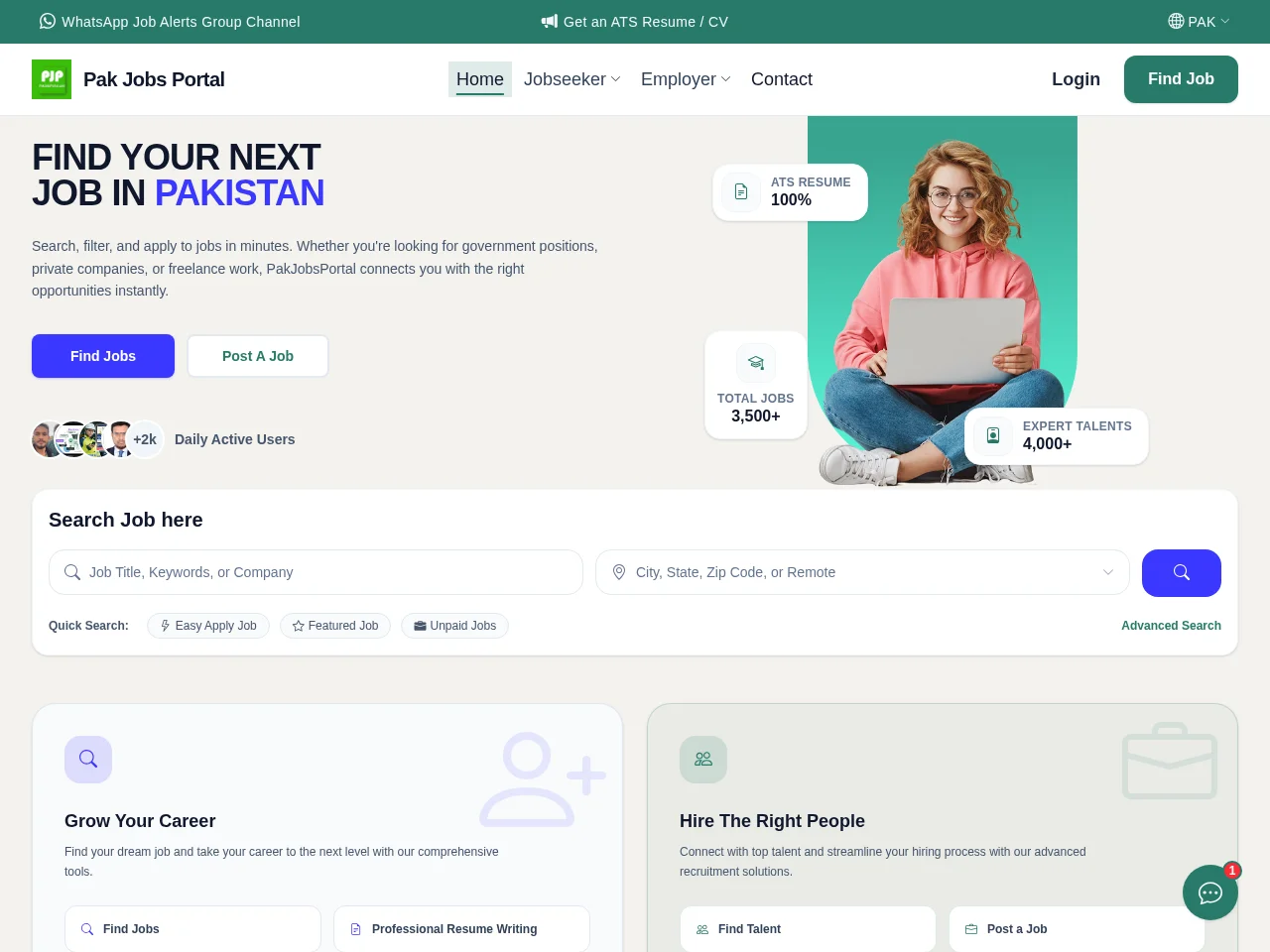 Pak Jobs Portal screenshot Pak Jobs Portal job board platform screenshot showing job search interface