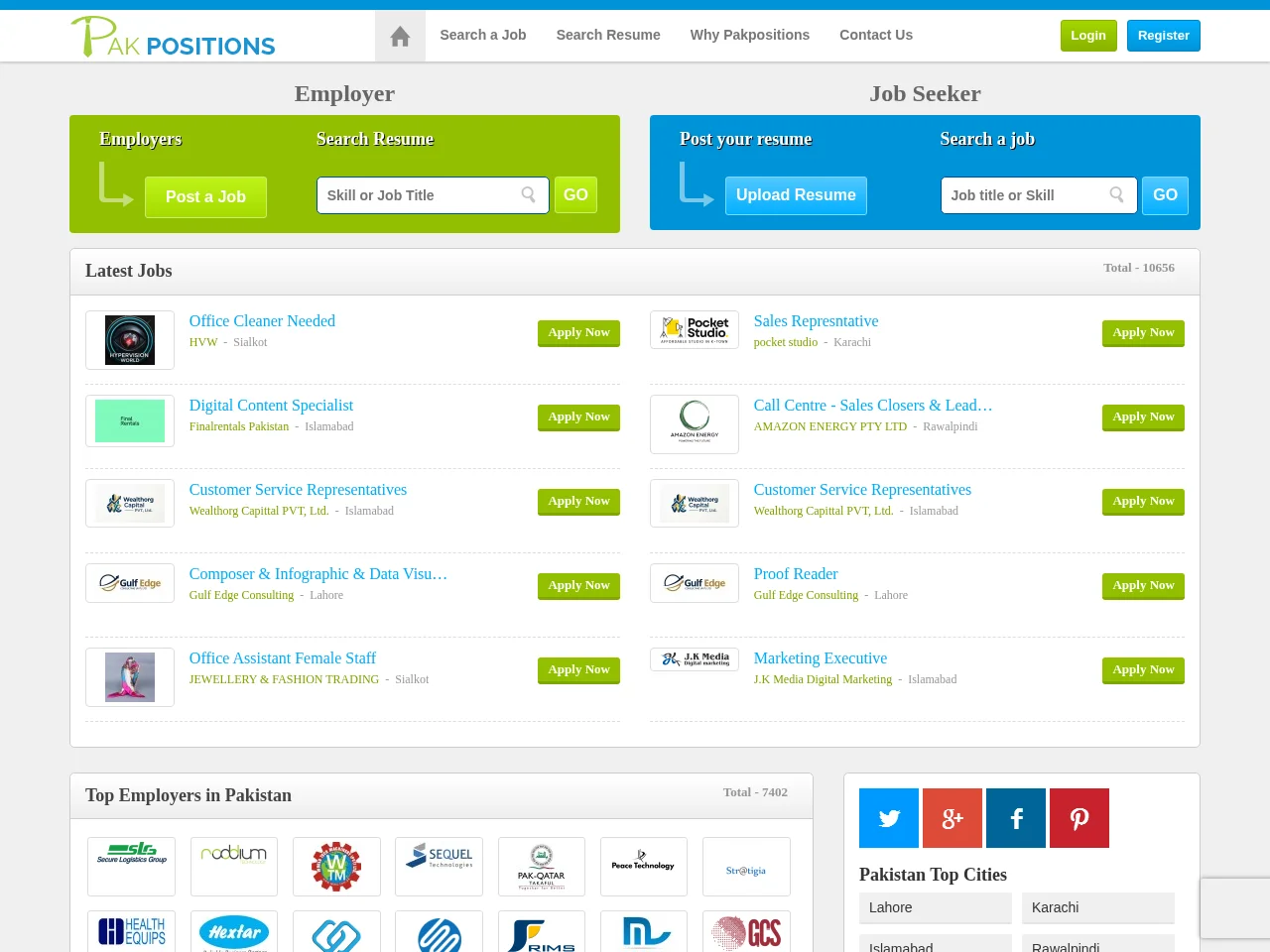 Pak Positions screenshot Pak Positions job board platform screenshot showing job search interface