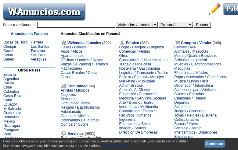 Wanuncios Panamá job board platform screenshot showing job search interface